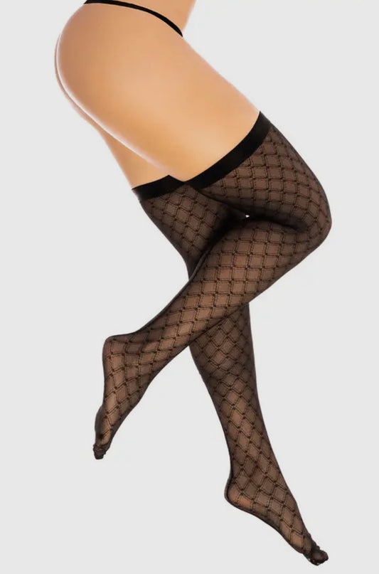 Black Mesh Thigh High Stockings