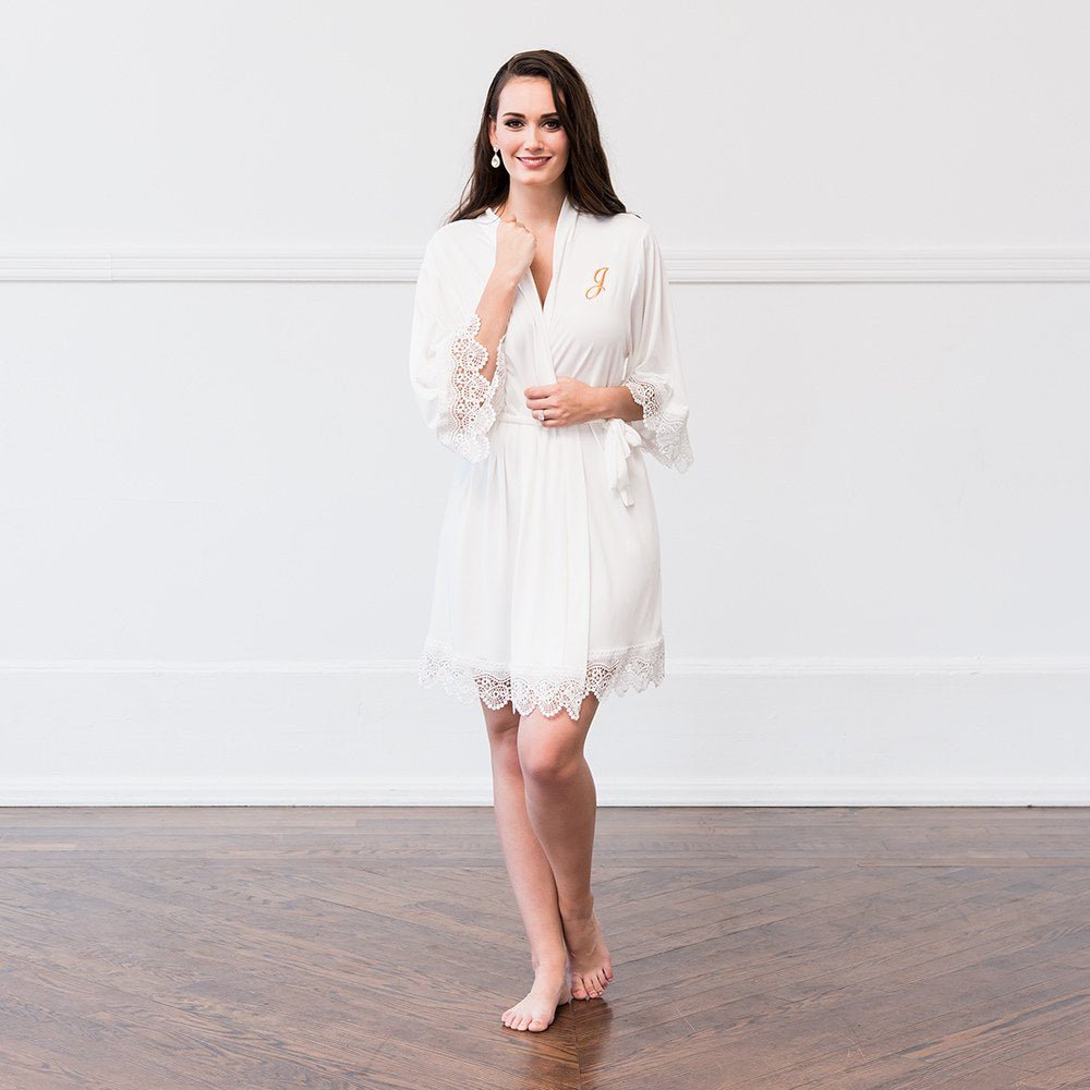 Jersey Knit Robe With Lace Trim - Bambolina’s Boutique