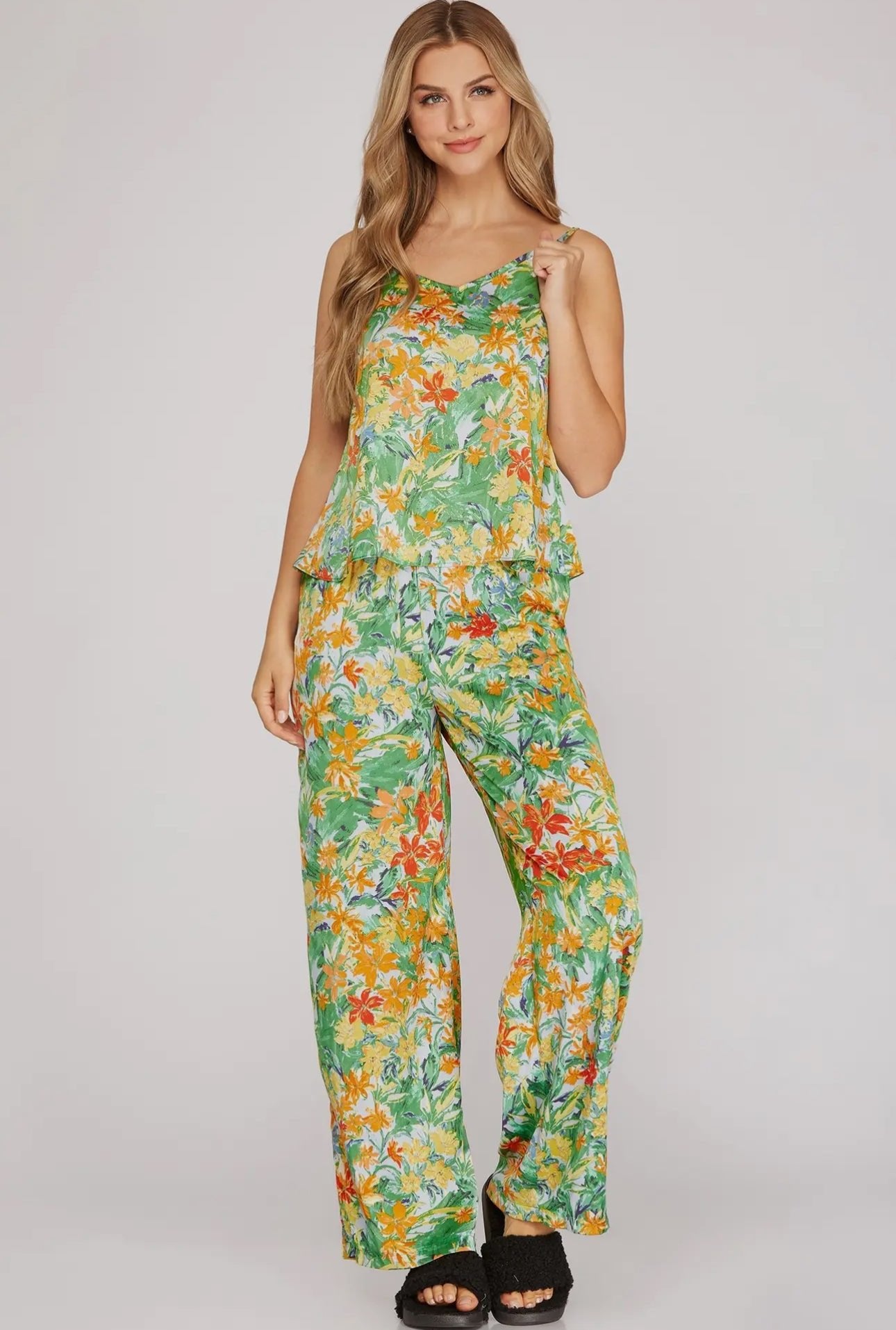 Satin Floral Print Cami & Pant Pajama Set - Bambolina’s Boutique