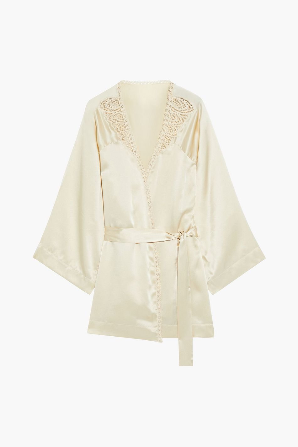 Simone Perele - Guipure Lace - Trimmed Silk Blend Satin Robe Gold - Bambolina’s Boutique