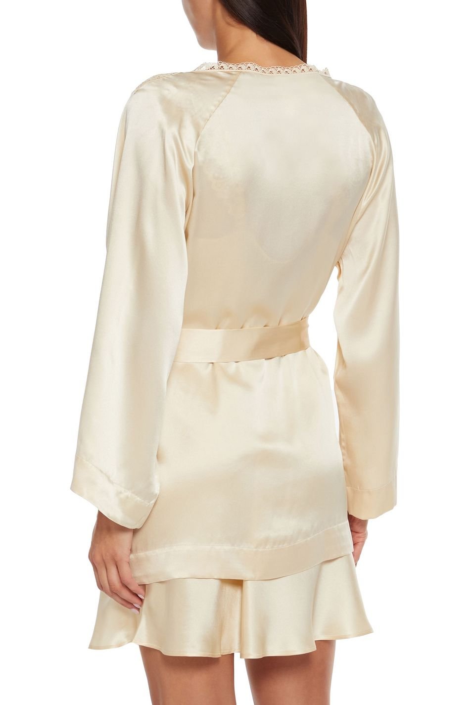 Simone Perele - Guipure Lace - Trimmed Silk Blend Satin Robe Gold - Bambolina’s Boutique