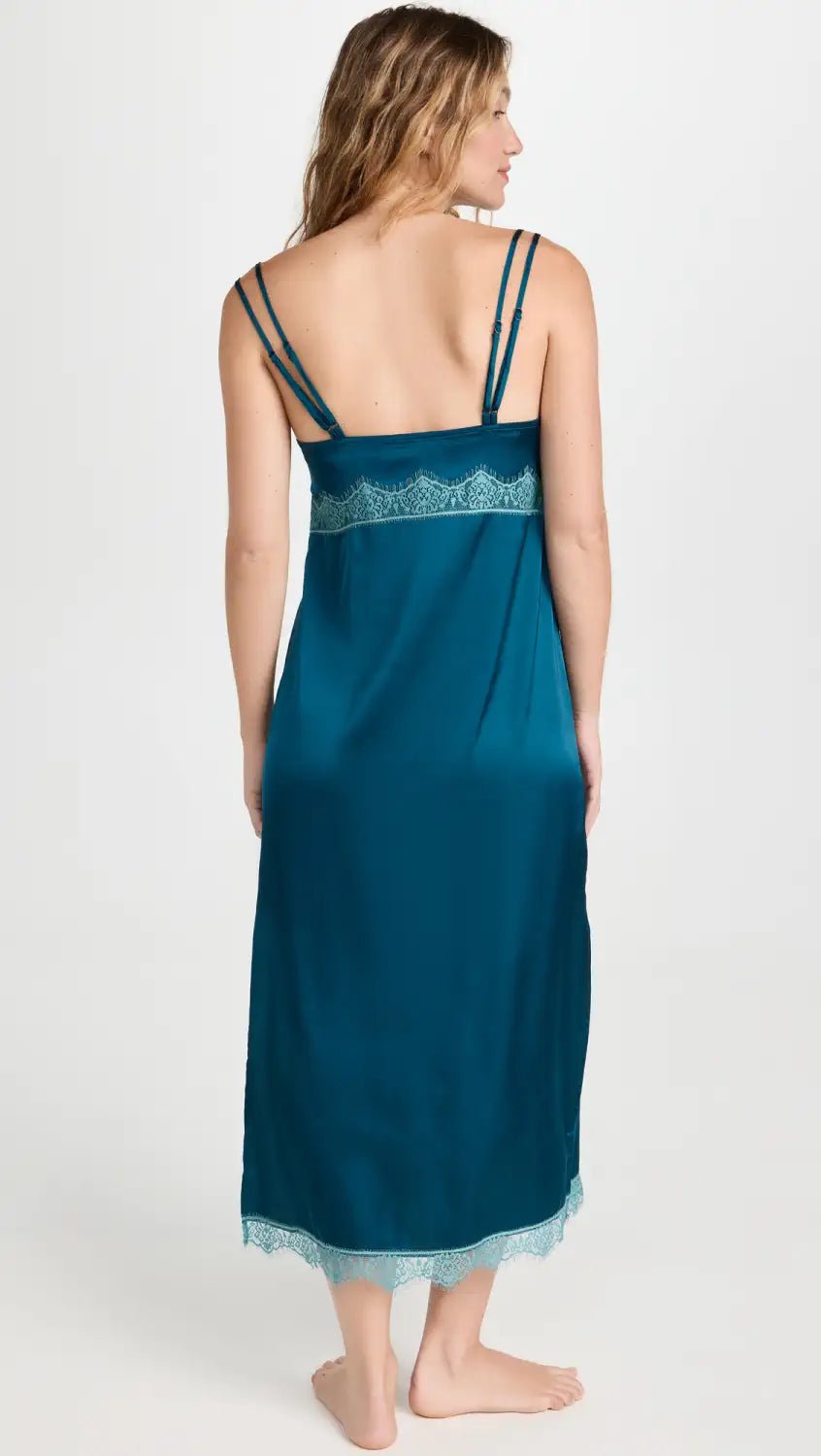 Simone Perele - Satin Secrets Nightdress Long Gown Cyan Blue - Bambolina’s Boutique